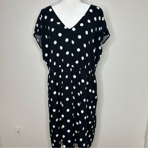 New Ava & Viv Womens Black Polka Dot V-Neck Midi Dress Size XXL Pockets NWT